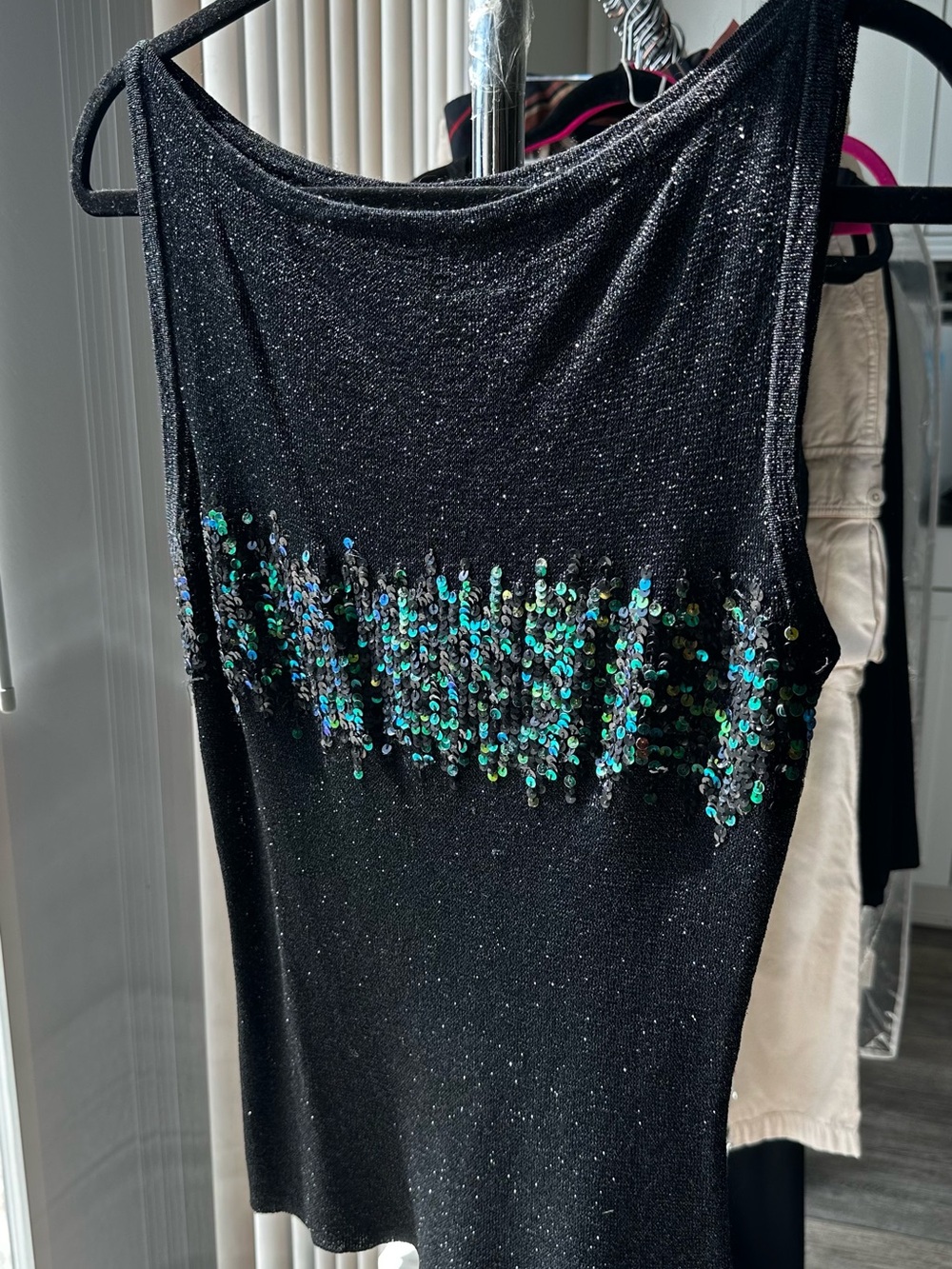 Black Sequin Knit Tank Party Cocktail Size/M